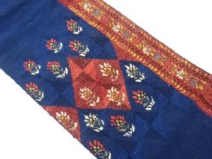 手織り真綿紬菱に草花模様織出し名古屋帯